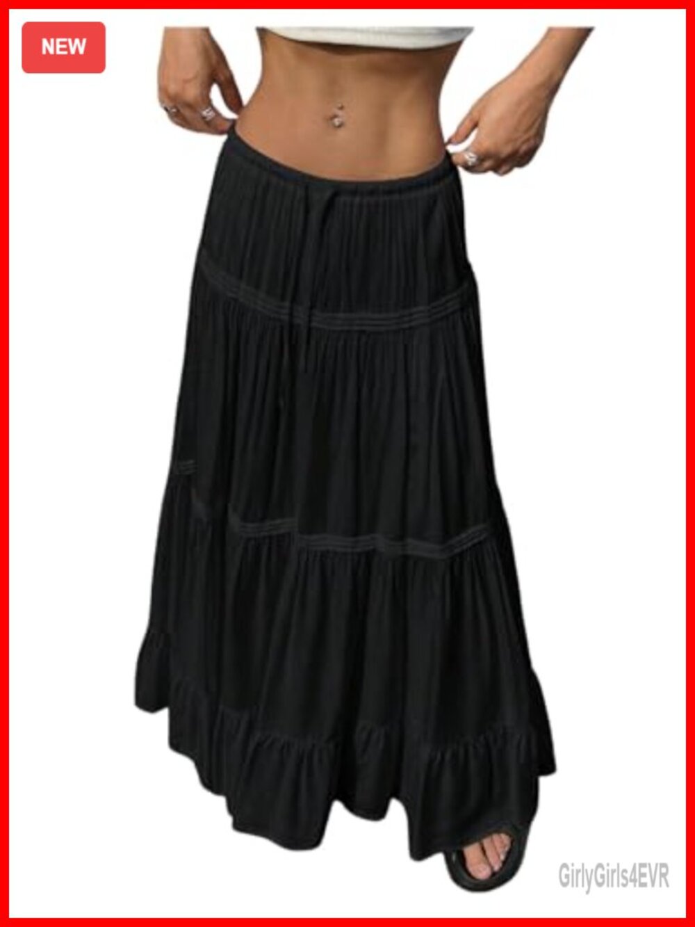 Womens Boho Tiered Ruffle Maxi Skirt Rayon Flowy Summer Beach Vacation
